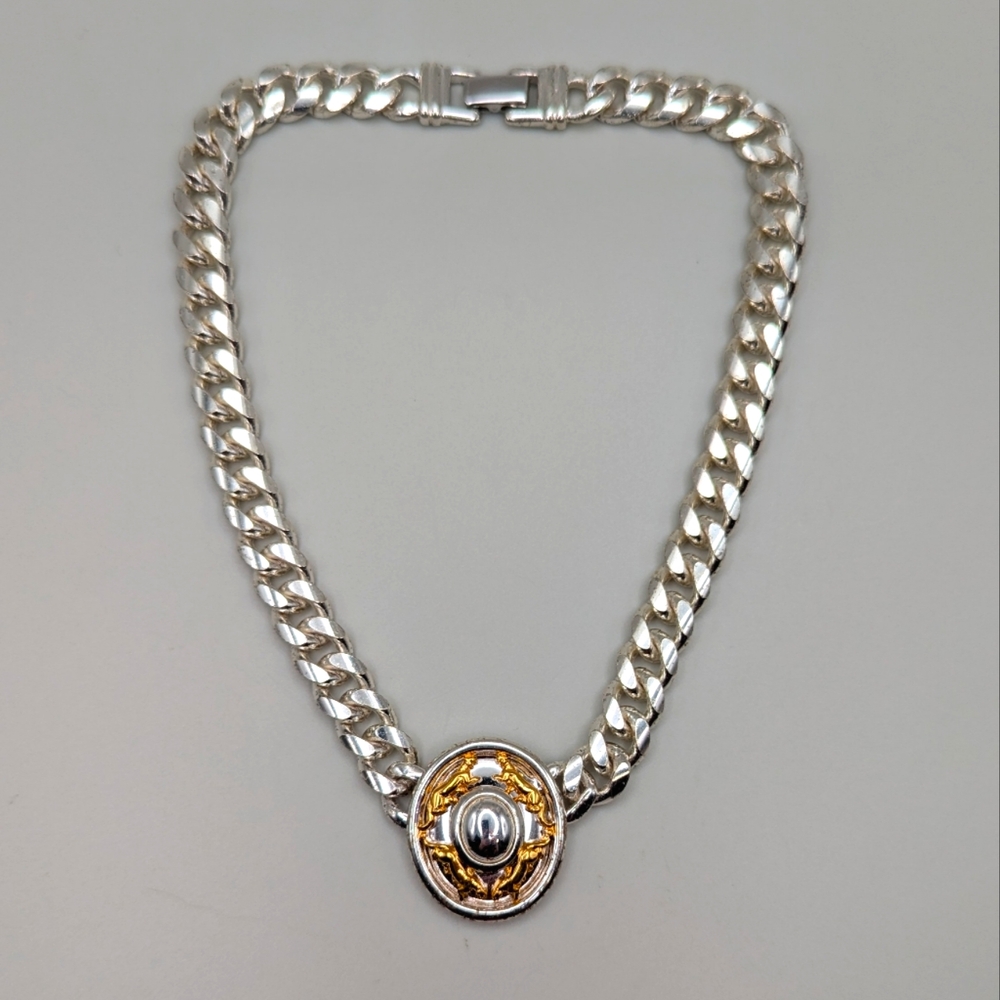 Jackie Collins Panther Medallion Silver Tone Necklace